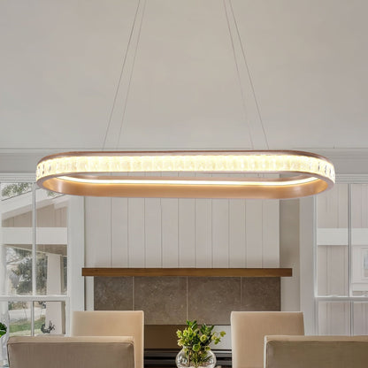 Lightsin Elegant Champagne Gold Oval Pendant Light with Crystal Accents - House Comfort