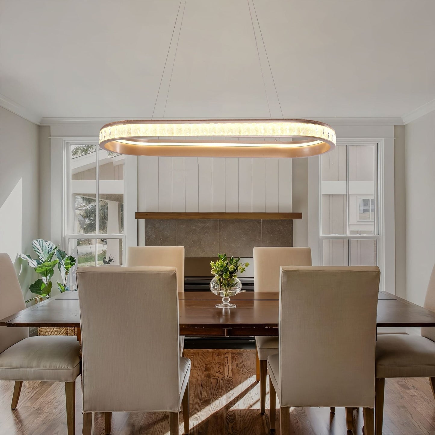 Lightsin Elegant Champagne Gold Oval Pendant Light with Crystal Accents - House Comfort