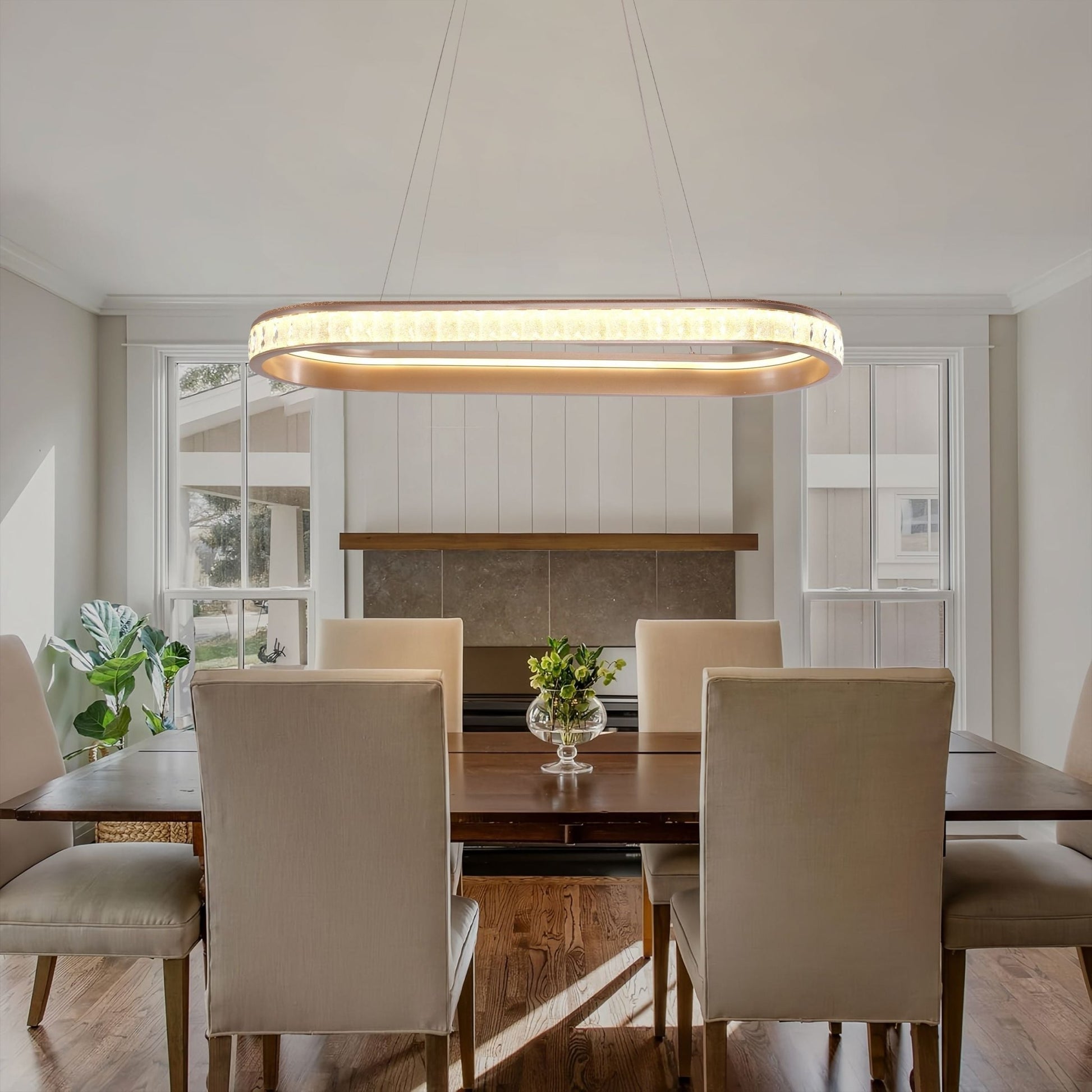 Lightsin Elegant Champagne Gold Oval Pendant Light with Crystal Accents - House Comfort