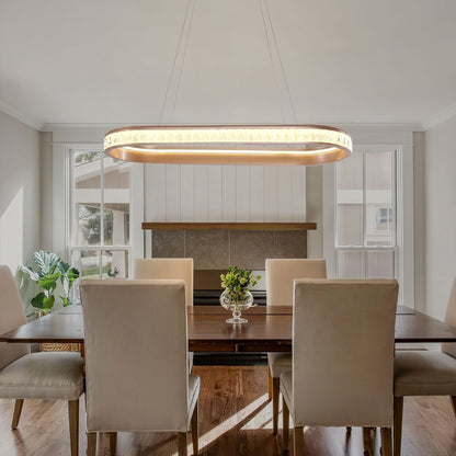 Lightsin Elegant Champagne Gold Oval Pendant Light with Crystal Accents - House Comfort