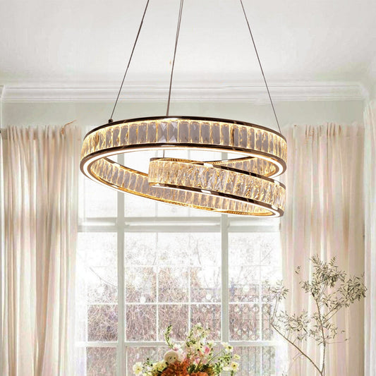 Lightsin Elegant Gold Crystal Swirl Pendant Light Luxury Crystal Chandelier for Living Room - House Comfort