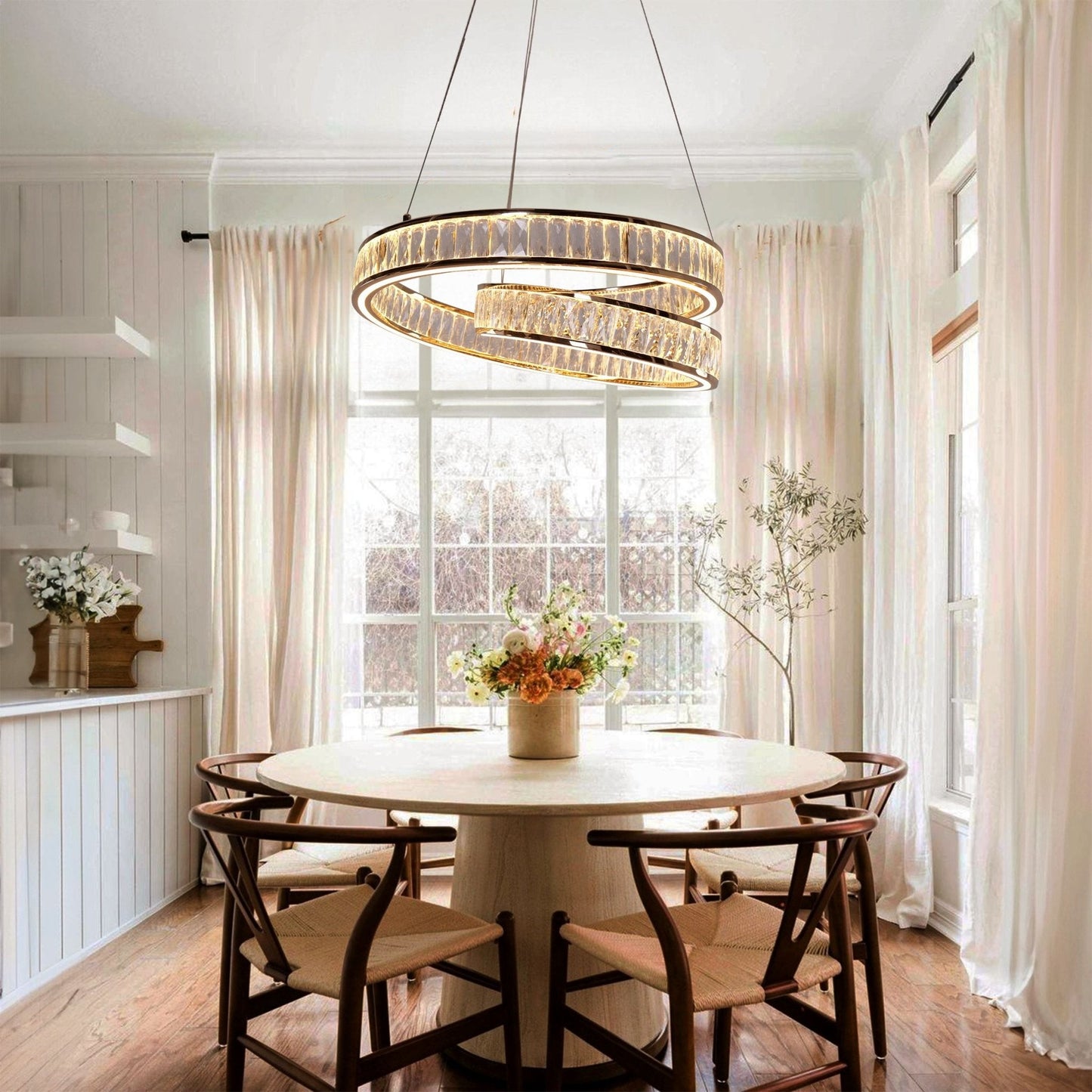 Lightsin Elegant Gold Crystal Swirl Pendant Light Luxury Crystal Chandelier for Living Room - House Comfort