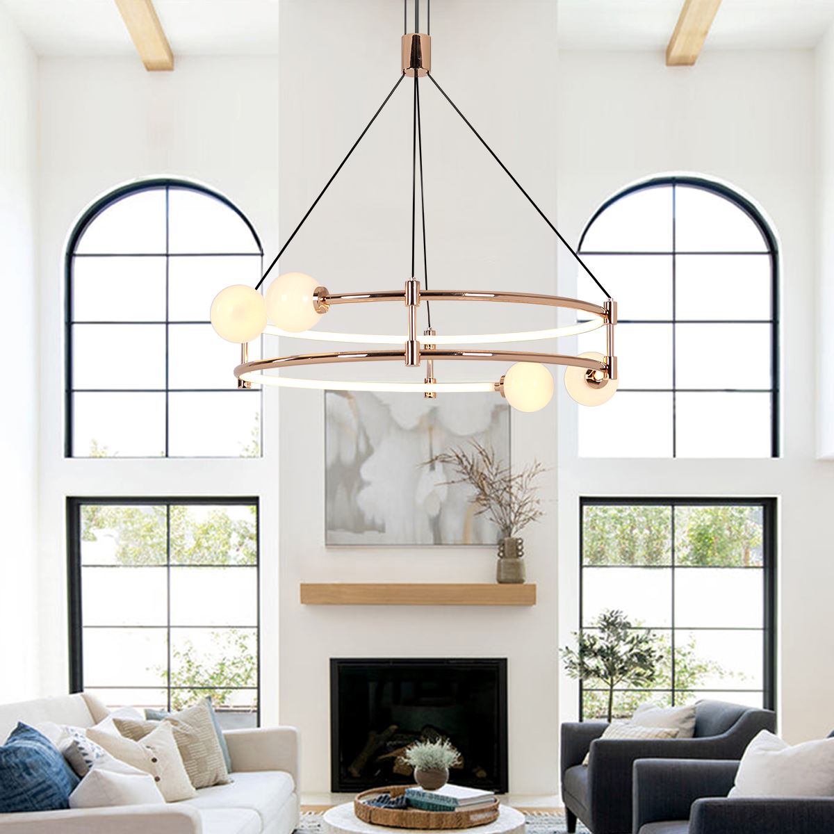 Lightsin Elegant Gold Double - Ring Halo Chandelier with Tri - Color LED Lighting - House Comfort