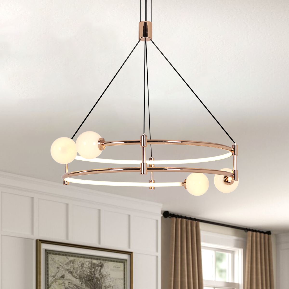 Lightsin Elegant Gold Double - Ring Halo Chandelier with Tri - Color LED Lighting - House Comfort