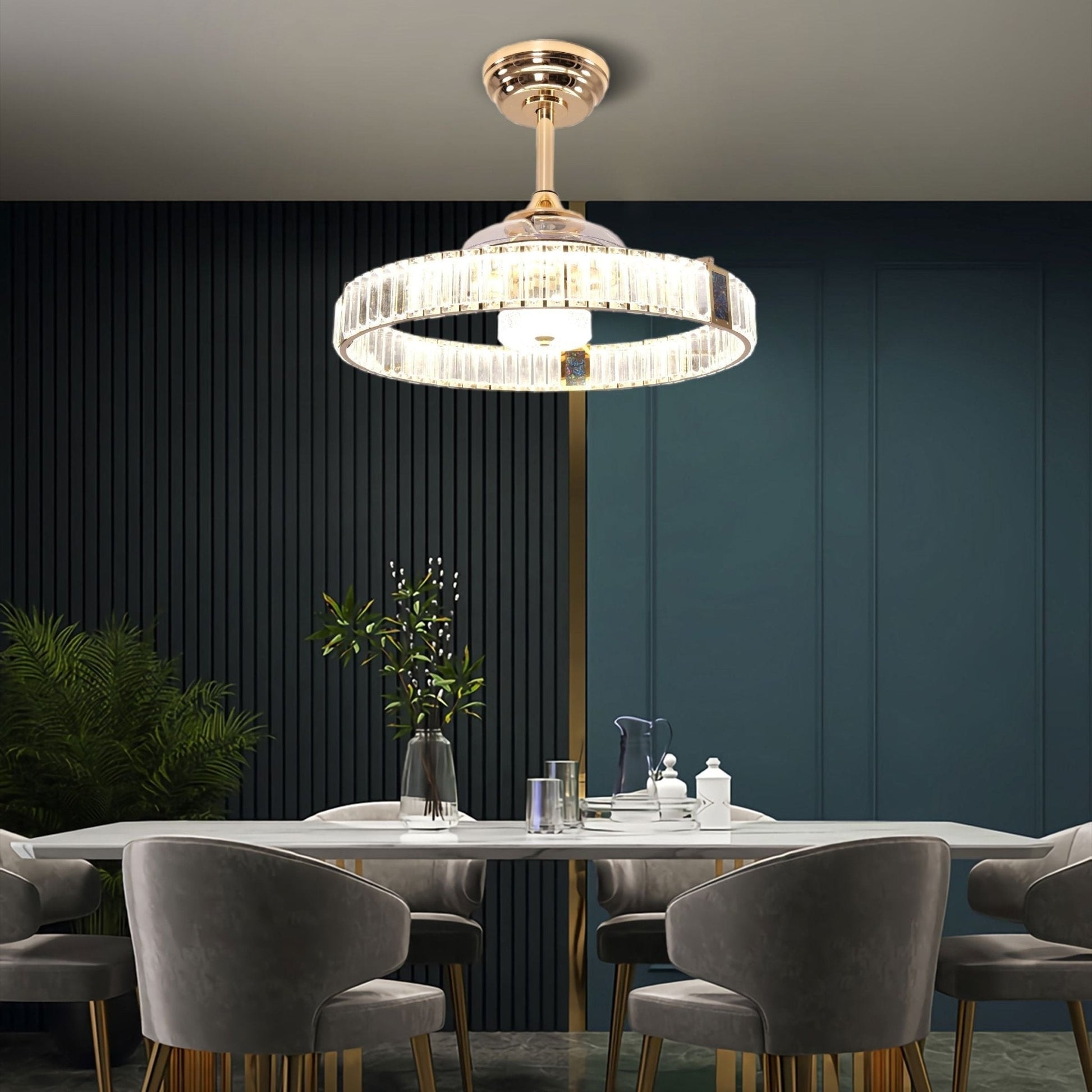 Lightsin Elegant Gold Silent Ceiling Fan Lamp with Crystal Accent - House Comfort