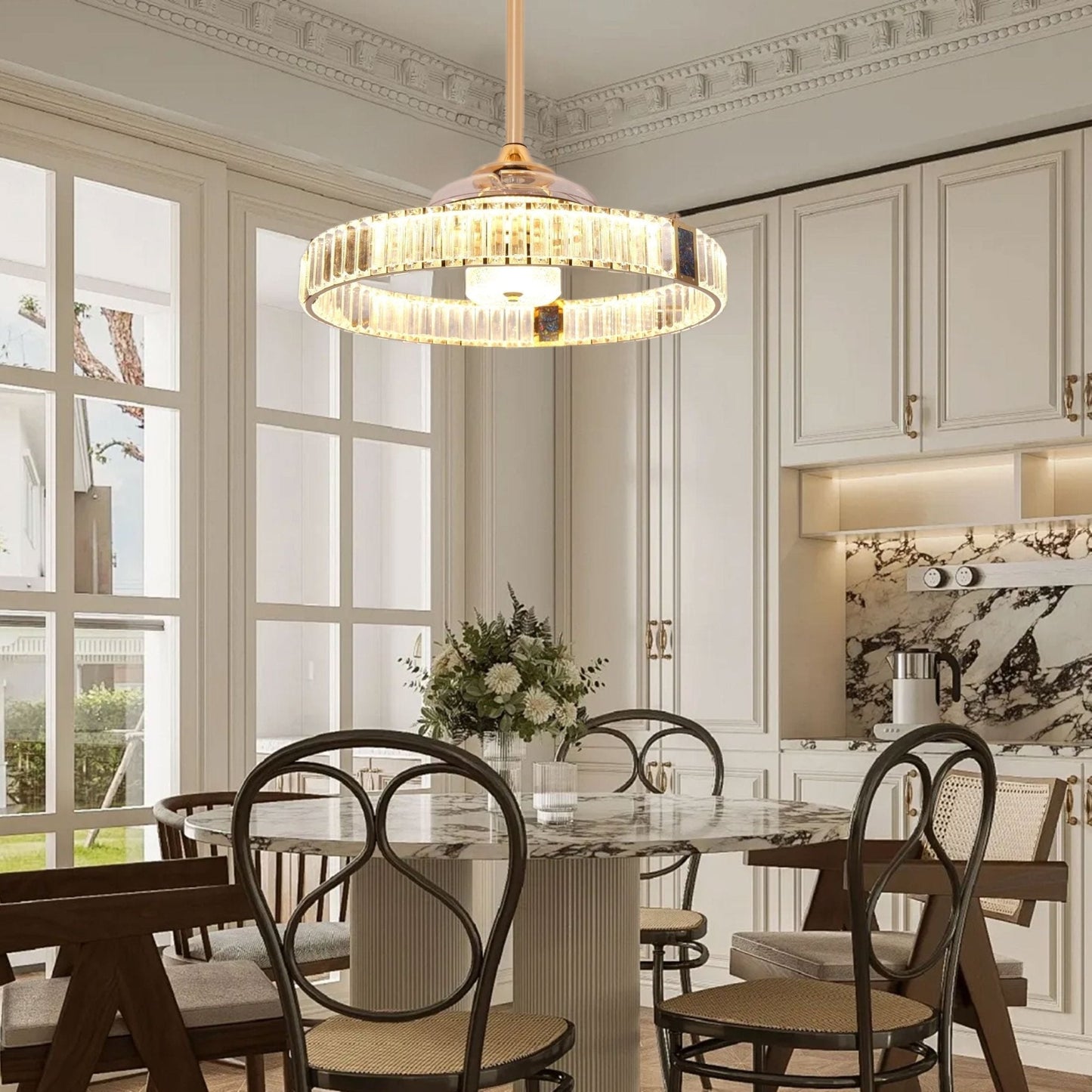 Lightsin Elegant Gold Silent Ceiling Fan Lamp with Crystal Accent - House Comfort