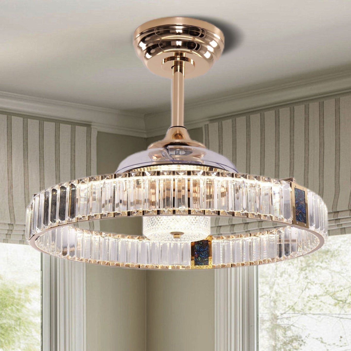 Lightsin Elegant Gold Silent Ceiling Fan Lamp with Crystal Accent - House Comfort