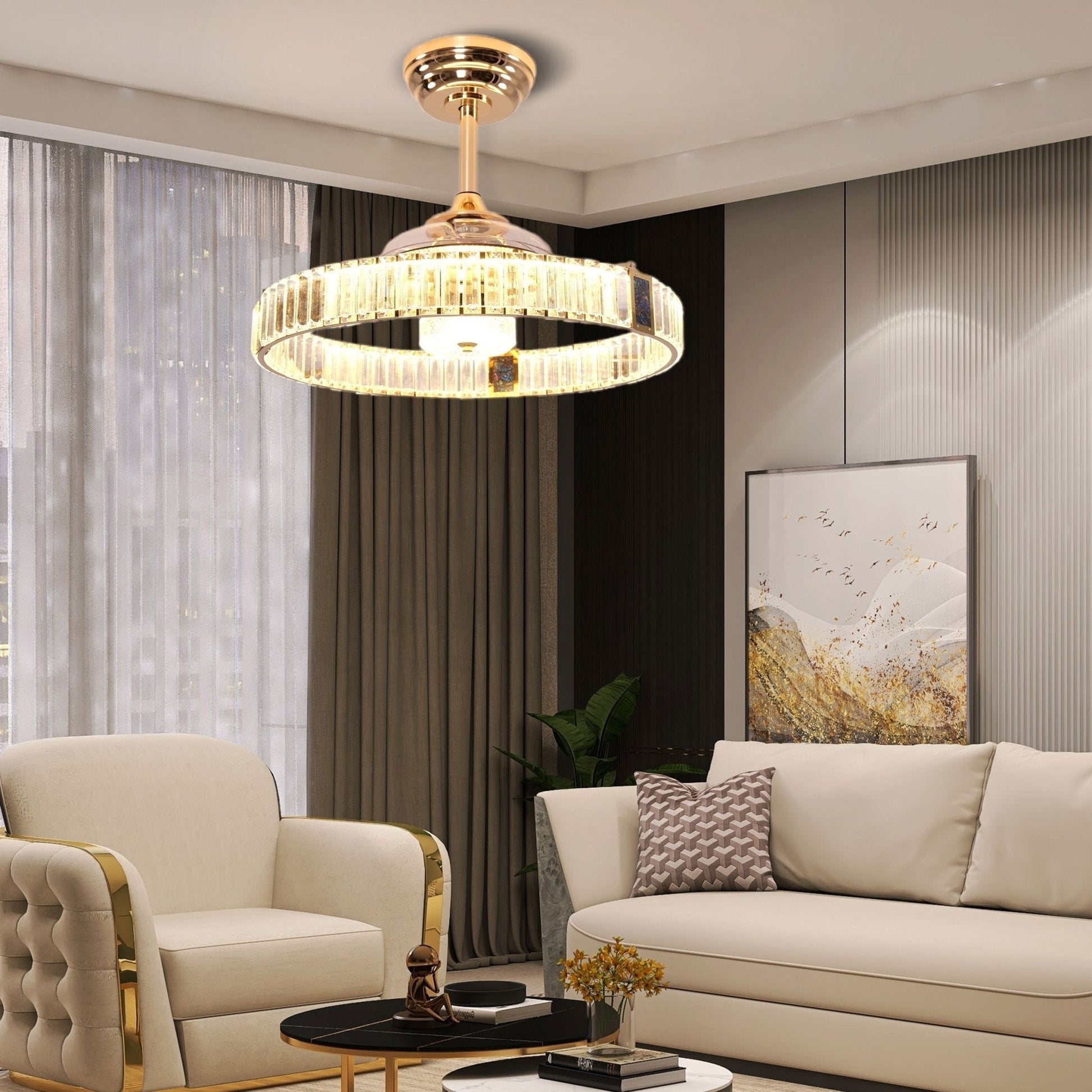 Lightsin Elegant Gold Silent Ceiling Fan Lamp with Crystal Accent - House Comfort