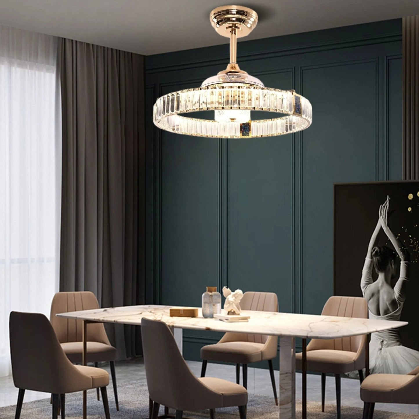 Lightsin Elegant Gold Silent Ceiling Fan Lamp with Crystal Accent - House Comfort