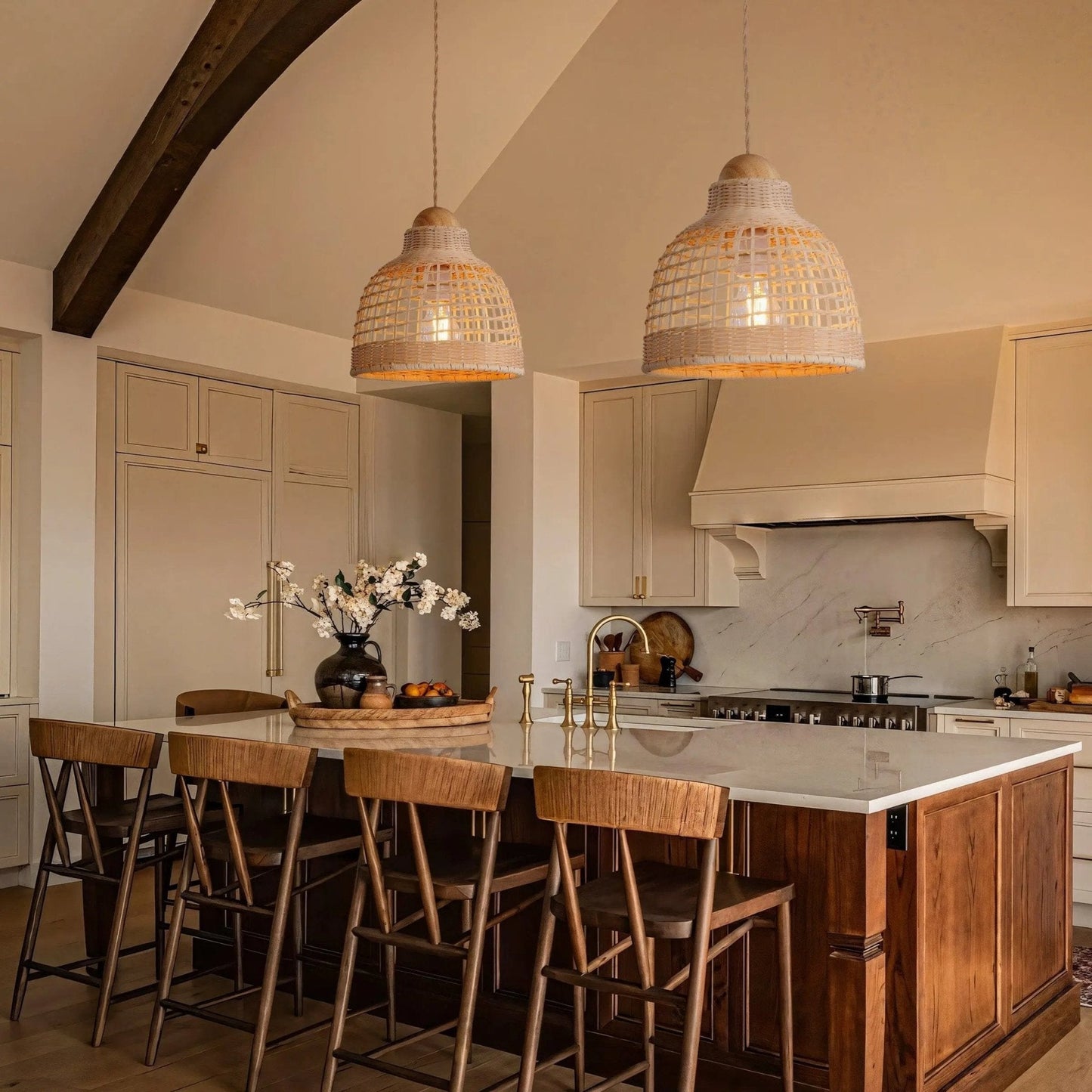 Lightsin Elegant Vintage Woven Rattan Minimalist Pendant Light - House Comfort