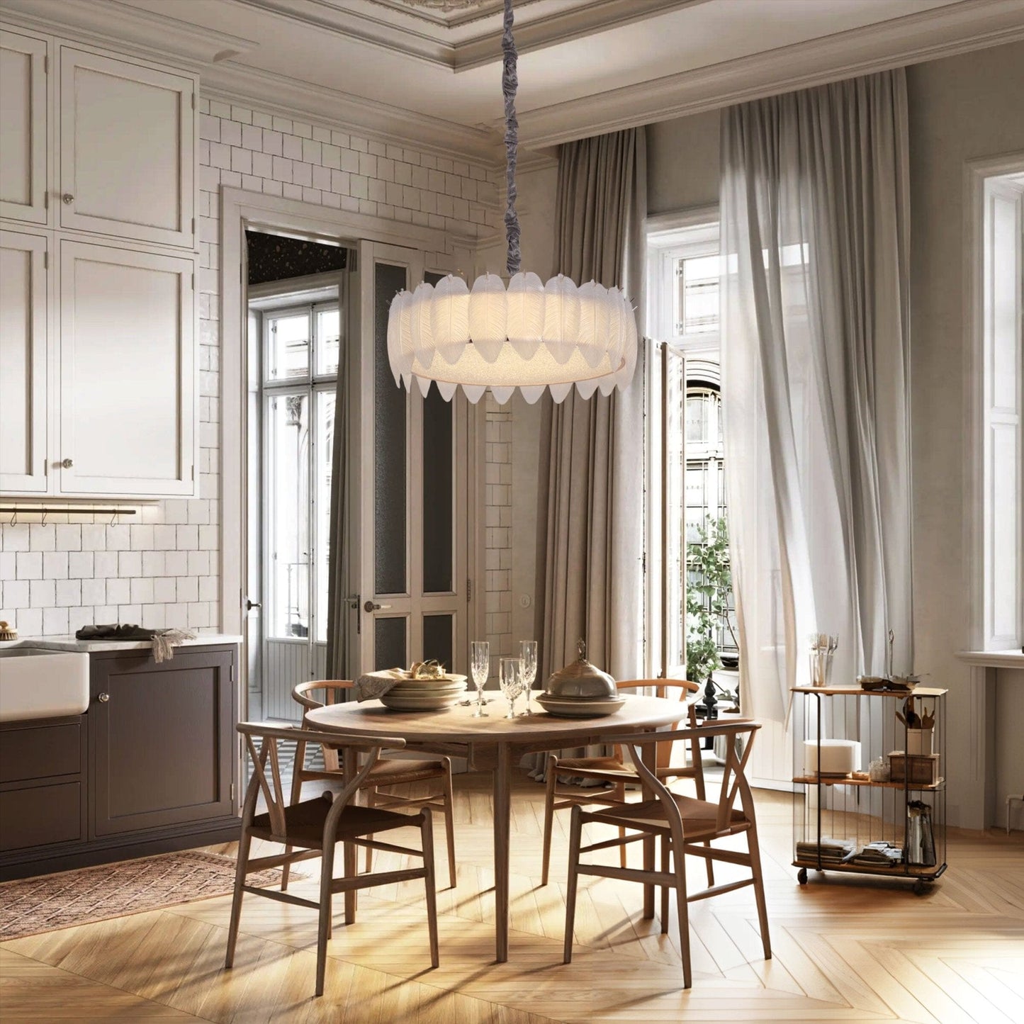 Lightsin Feather Inspired Luxury Glass Chandelier Modern Ceiling Light UK - House Comfort