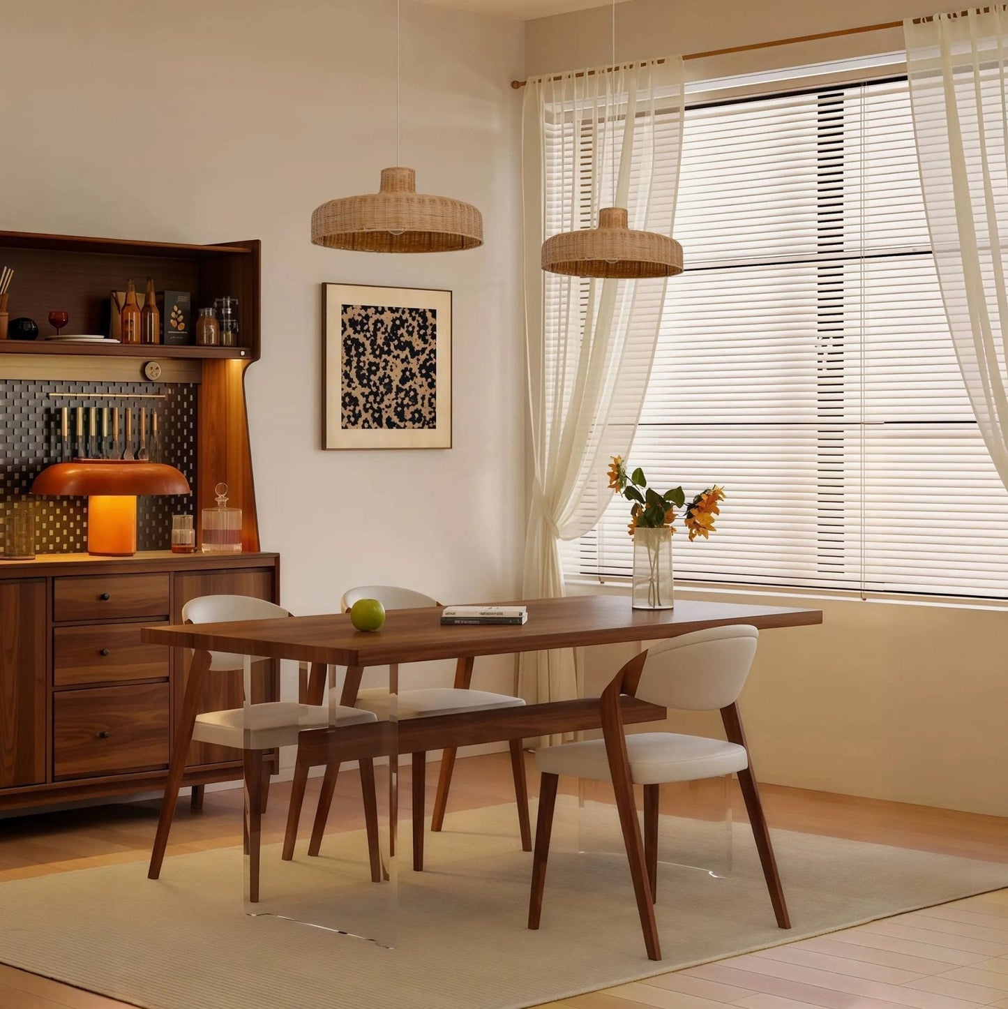 Lightsin Flat Teapot - Shaped Japanese Rattan Pendant Light – Natural Elegance - House Comfort