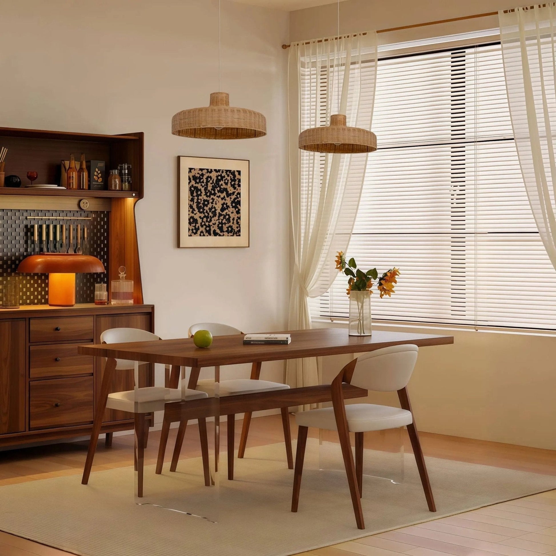 Lightsin Flat Teapot - Shaped Japanese Rattan Pendant Light – Natural Elegance - House Comfort