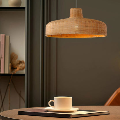 Lightsin Flat Teapot - Shaped Japanese Rattan Pendant Light – Natural Elegance - House Comfort