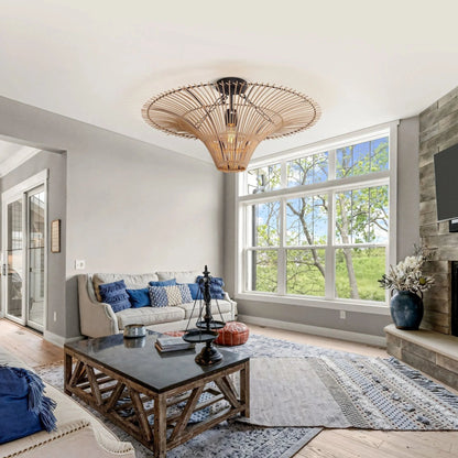 Lightsin Flying Saucer - Shaped LED Rattan Pendant Light - House Comfort