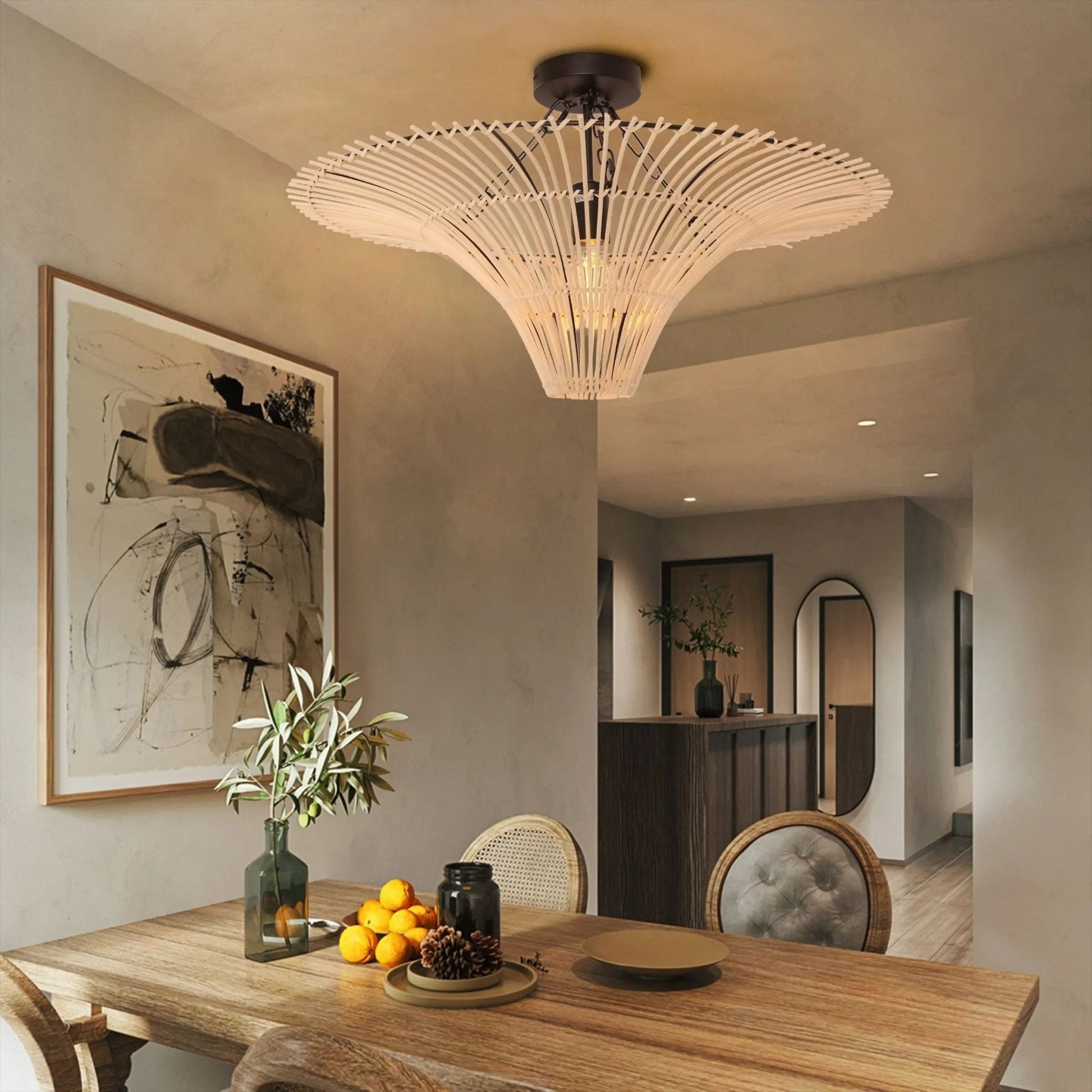 Lightsin Flying Saucer - Shaped LED Rattan Pendant Light - House Comfort