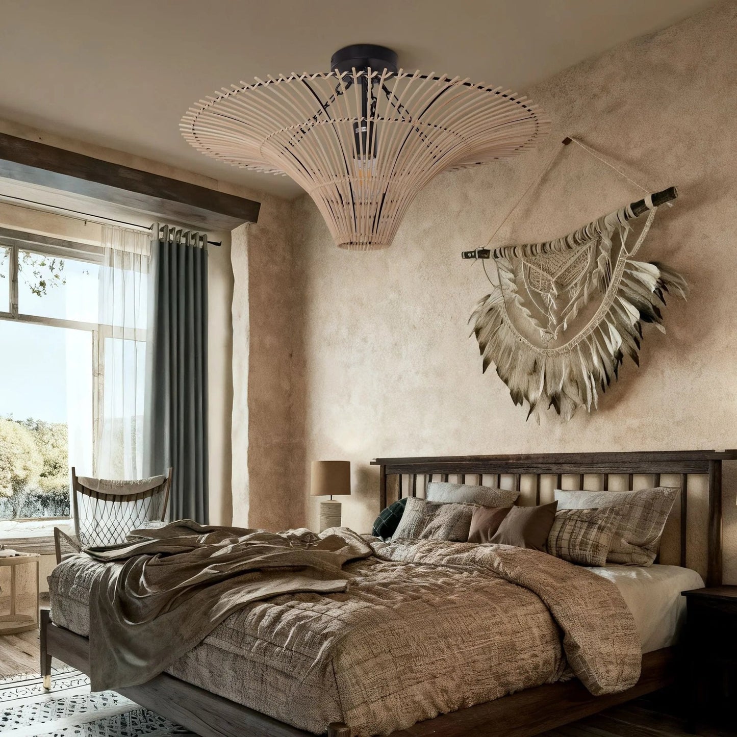 Lightsin Flying Saucer - Shaped LED Rattan Pendant Light - House Comfort