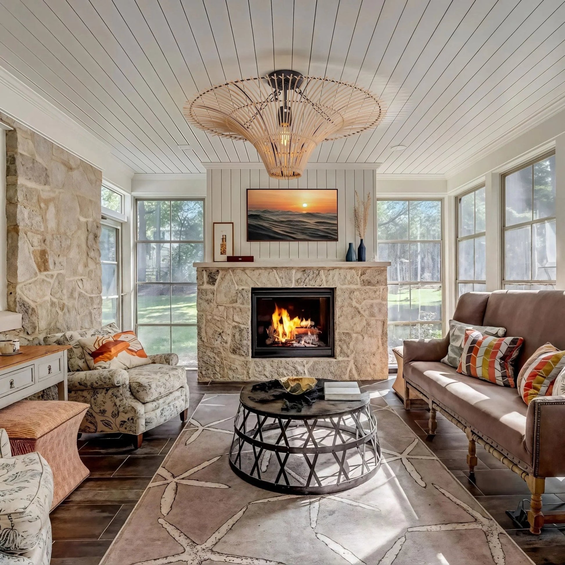 Lightsin Flying Saucer - Shaped LED Rattan Pendant Light - House Comfort