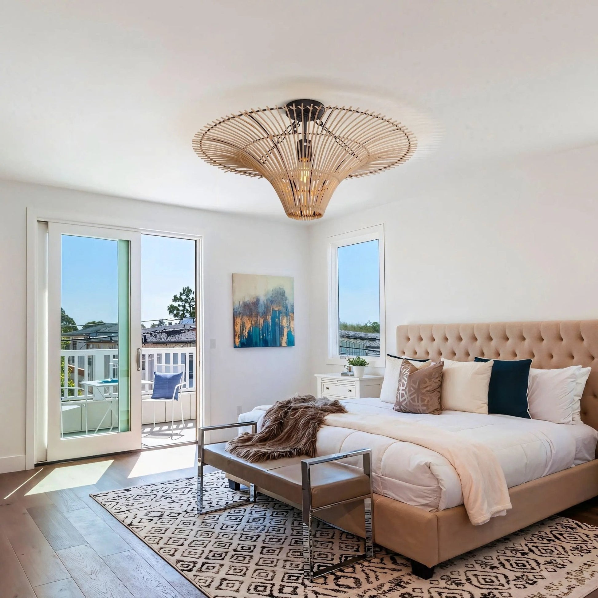 Lightsin Flying Saucer - Shaped LED Rattan Pendant Light - House Comfort