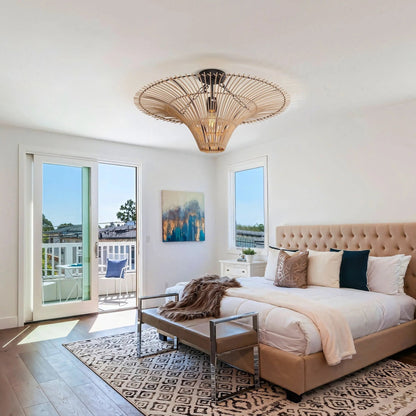 Lightsin Flying Saucer - Shaped LED Rattan Pendant Light - House Comfort