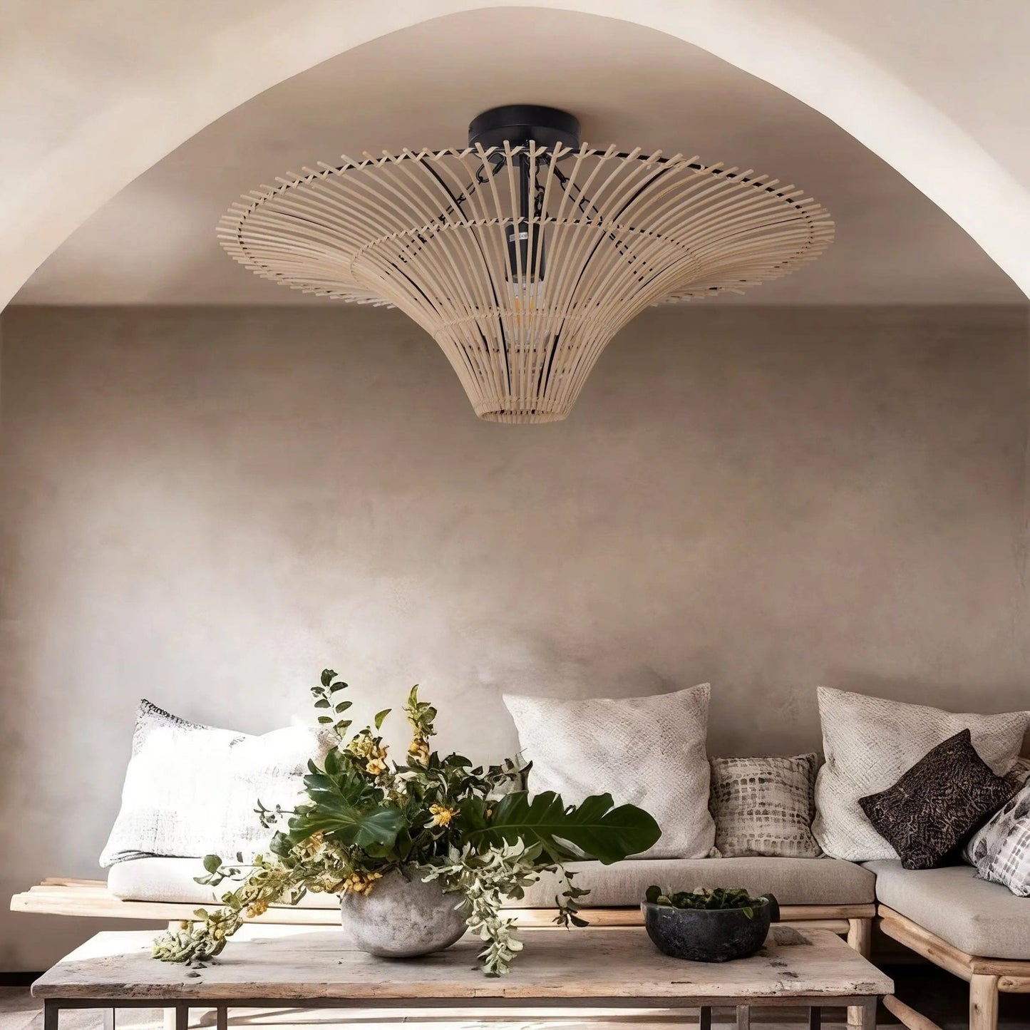 Lightsin Flying Saucer - Shaped LED Rattan Pendant Light - House Comfort