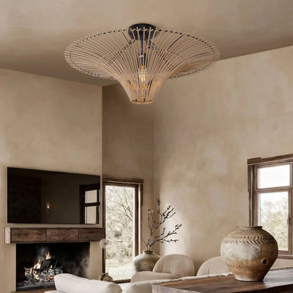 Lightsin Flying Saucer - Shaped LED Rattan Pendant Light - House Comfort