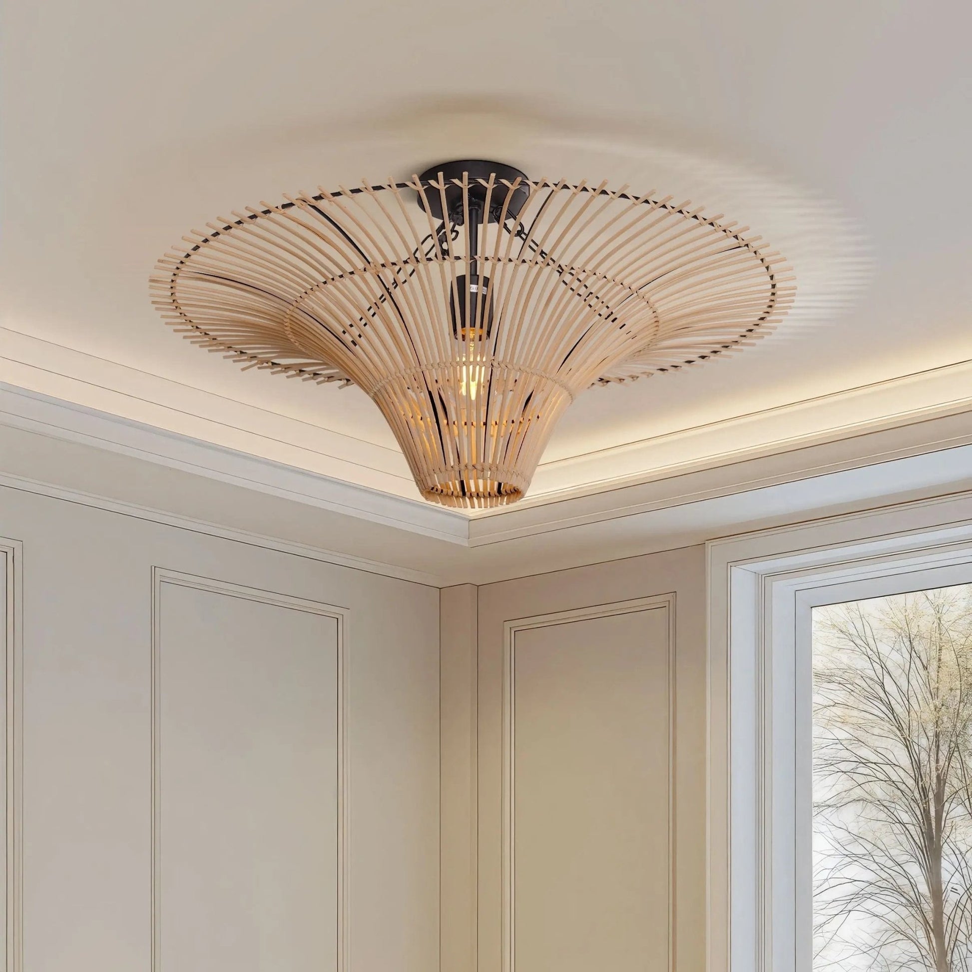 Lightsin Flying Saucer - Shaped LED Rattan Pendant Light - House Comfort