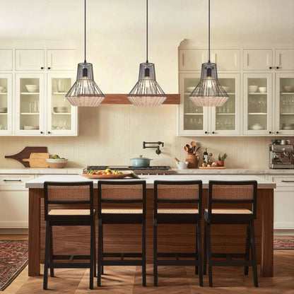 Lightsin Geometric Rattan and Iron Pendant Light for Dining, Kitchen, and Living Rooms - House Comfort