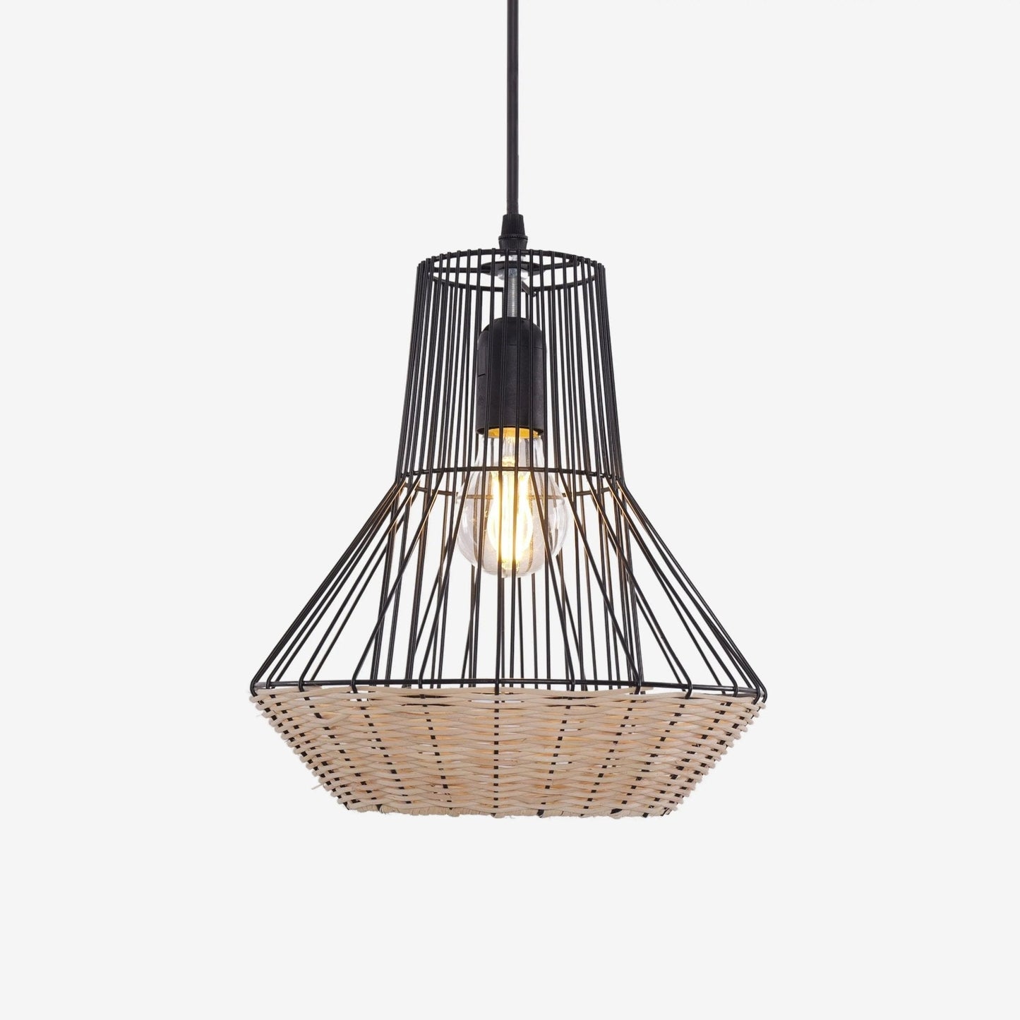 Lightsin Geometric Rattan and Iron Pendant Light for Dining, Kitchen, and Living Rooms - House Comfort