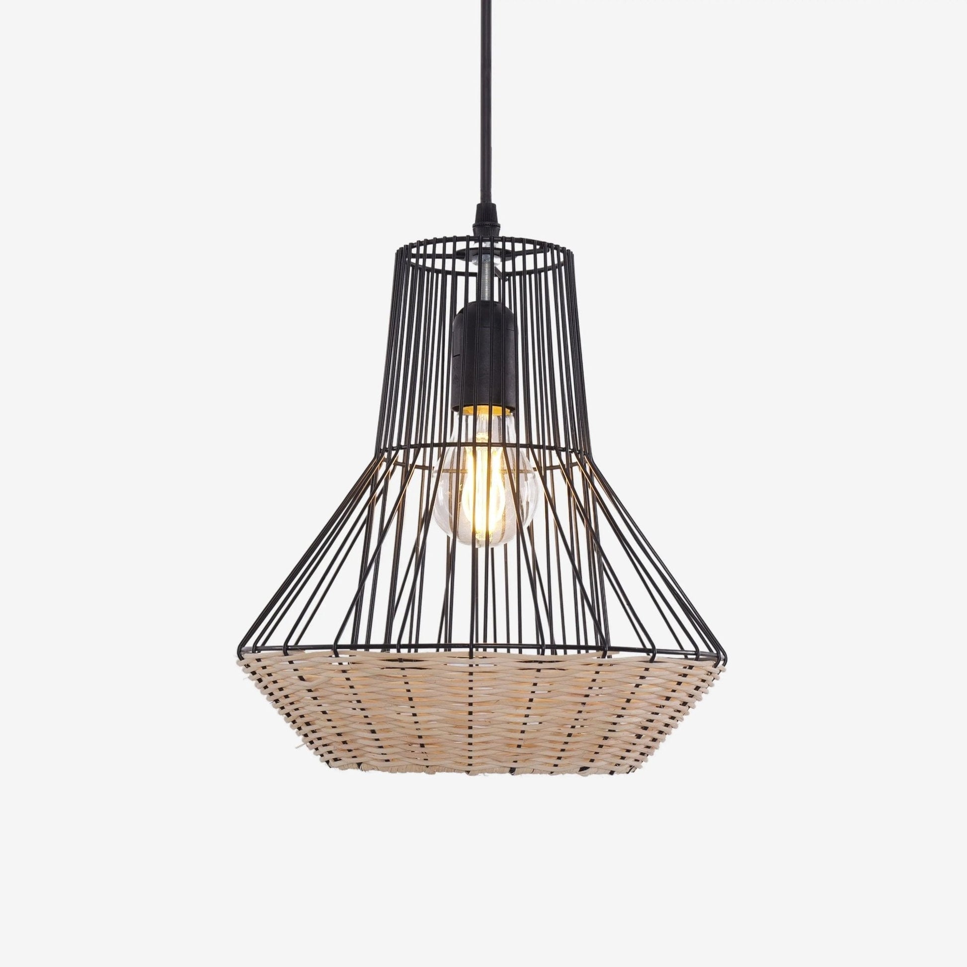 Lightsin Geometric Rattan and Iron Pendant Light for Dining, Kitchen, and Living Rooms - House Comfort