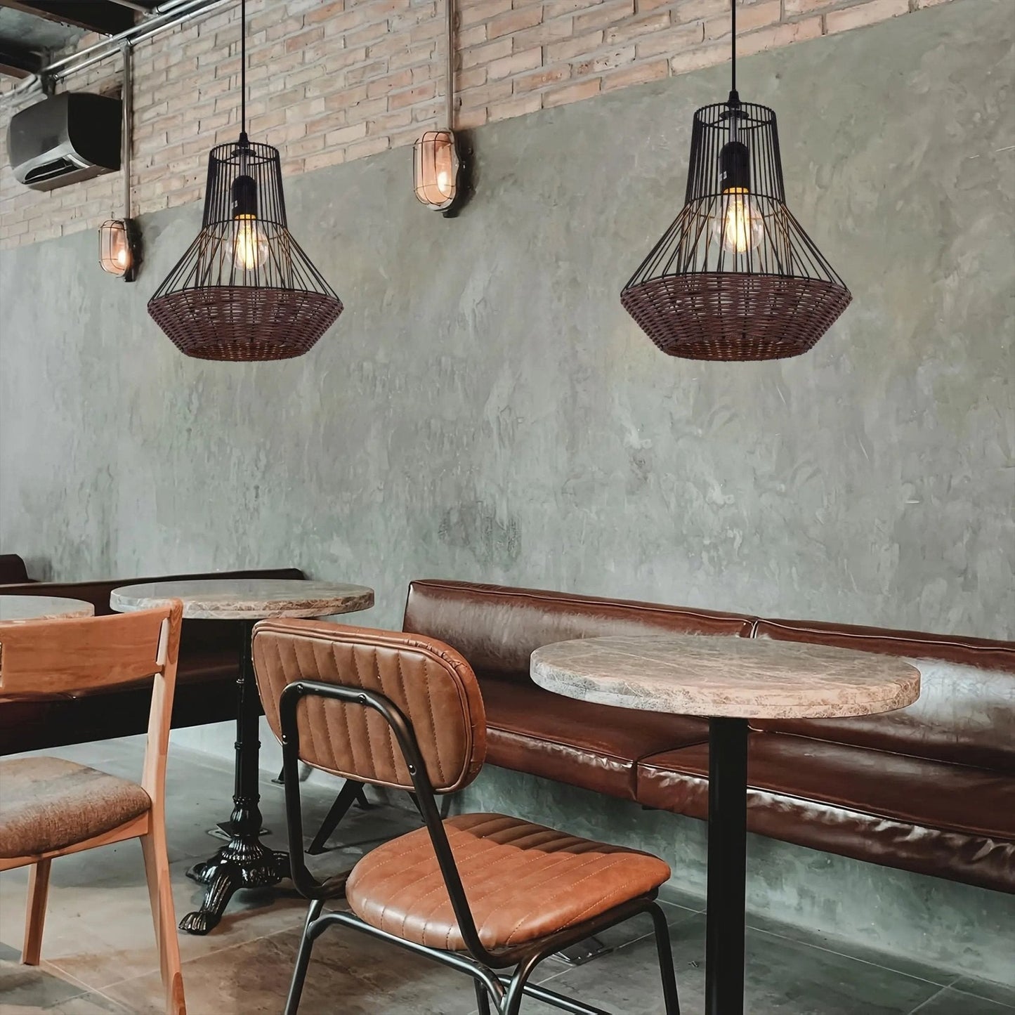 Lightsin Geometric Rattan and Iron Pendant Light for Dining, Kitchen, and Living Rooms - House Comfort