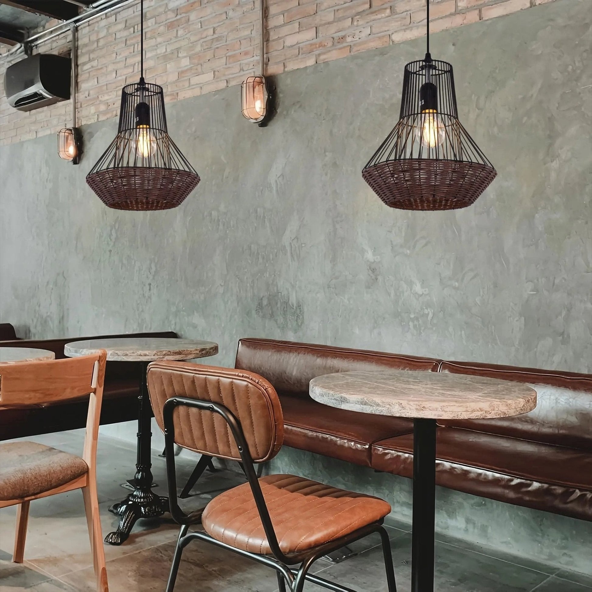 Lightsin Geometric Rattan and Iron Pendant Light for Dining, Kitchen, and Living Rooms - House Comfort