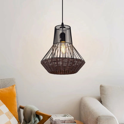 Lightsin Geometric Rattan and Iron Pendant Light for Dining, Kitchen, and Living Rooms - House Comfort