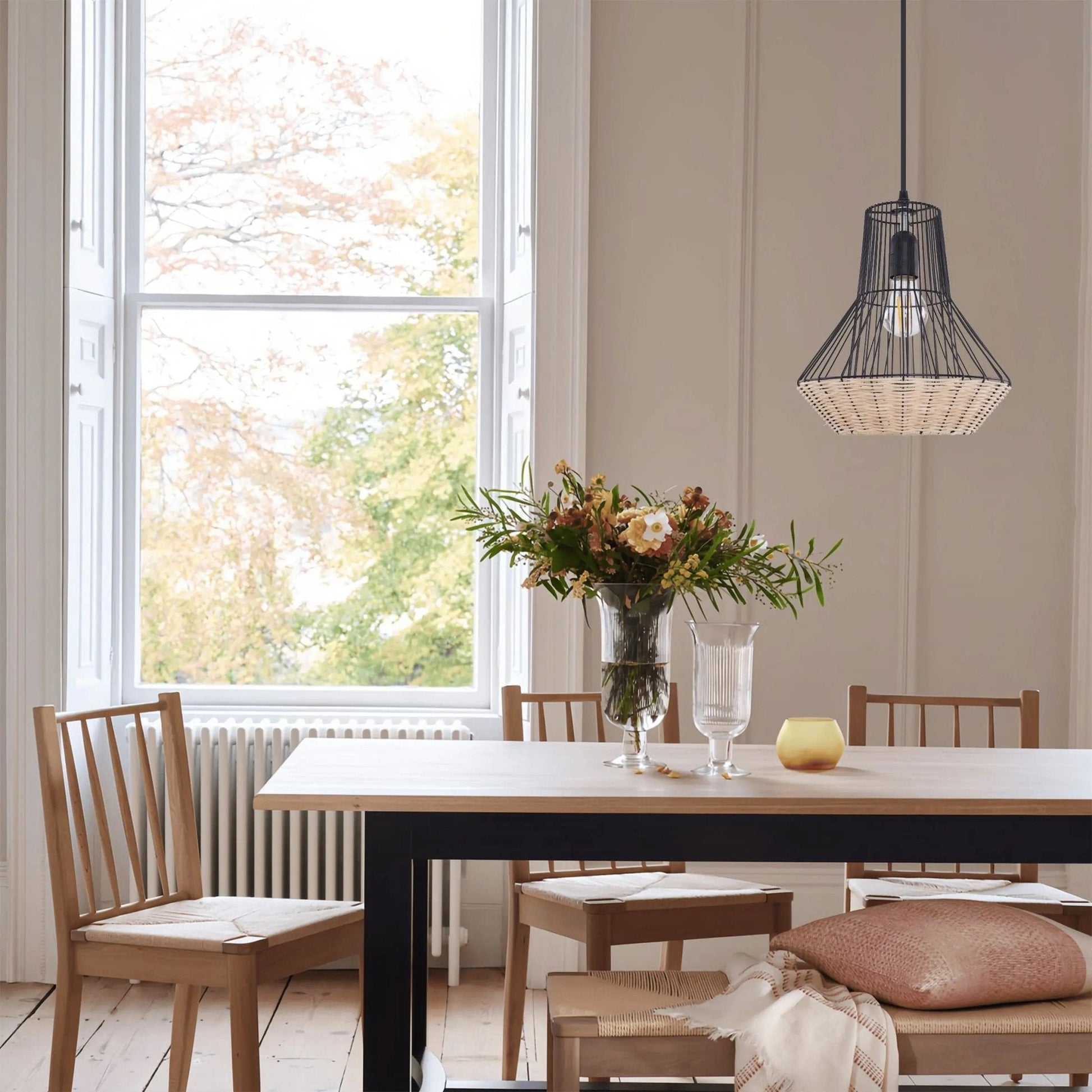 Lightsin Geometric Rattan and Iron Pendant Light for Dining, Kitchen, and Living Rooms - House Comfort