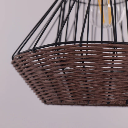Lightsin Geometric Rattan and Iron Pendant Light for Dining, Kitchen, and Living Rooms - House Comfort