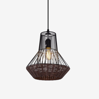 Lightsin Geometric Rattan and Iron Pendant Light for Dining, Kitchen, and Living Rooms - House Comfort