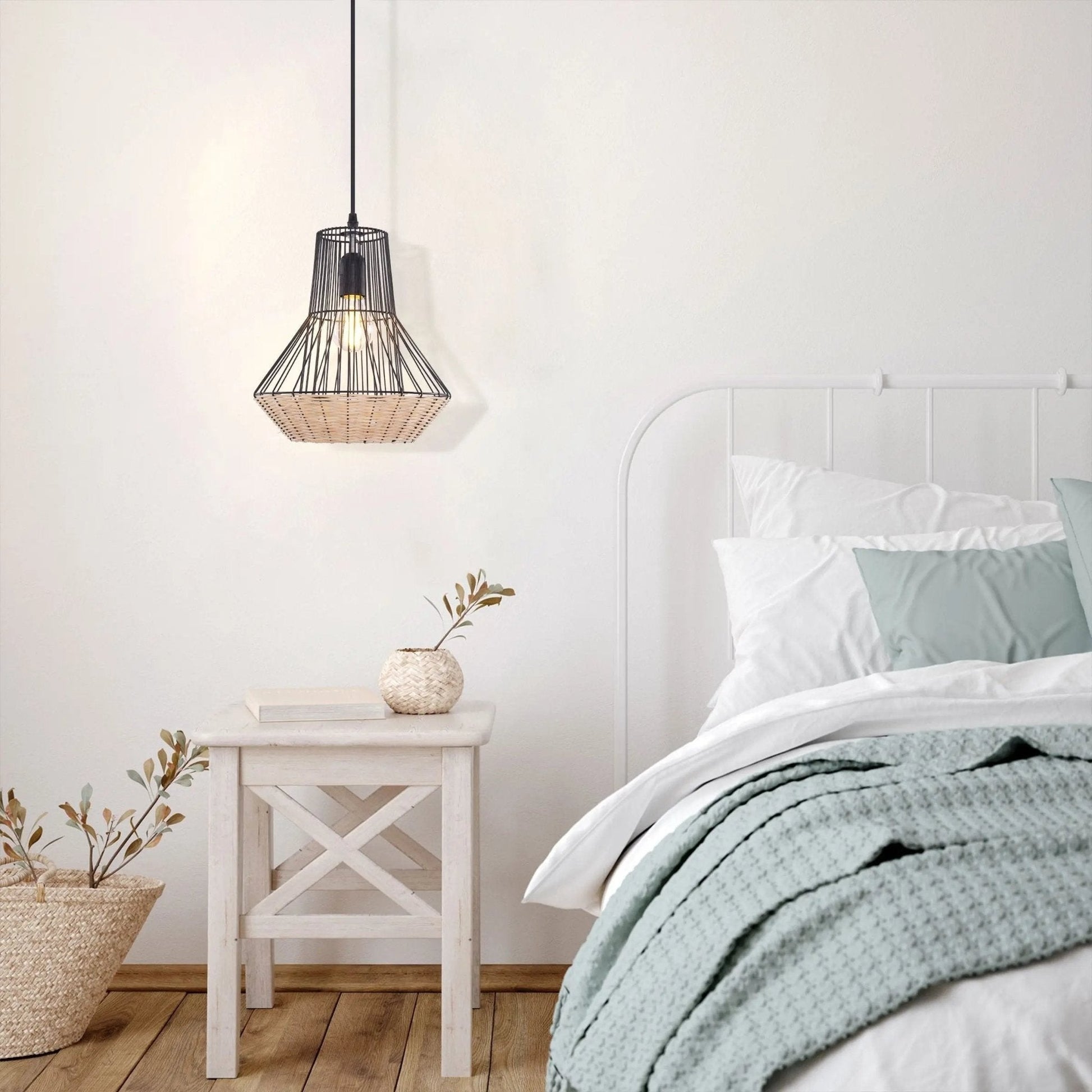 Lightsin Geometric Rattan and Iron Pendant Light for Dining, Kitchen, and Living Rooms - House Comfort