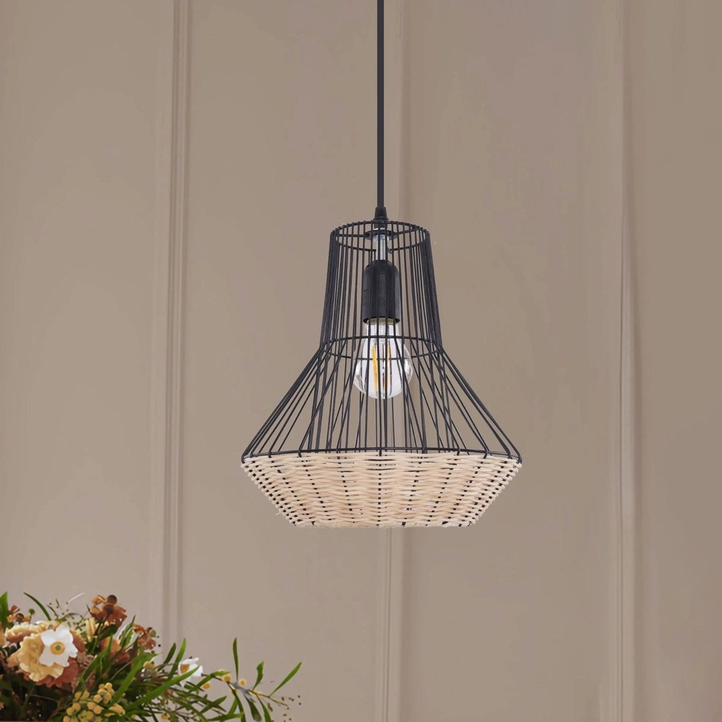 Lightsin Geometric Rattan and Iron Pendant Light for Dining, Kitchen, and Living Rooms - House Comfort