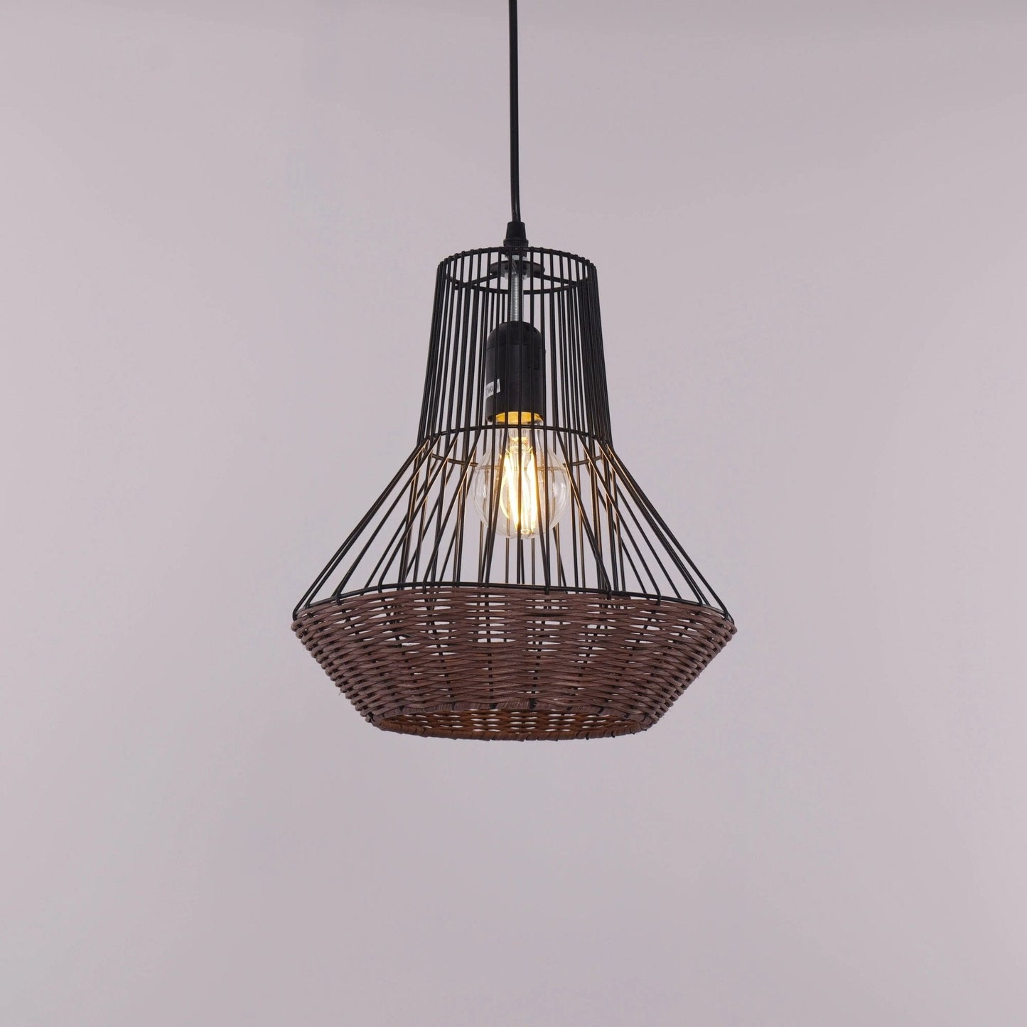 Lightsin Geometric Rattan and Iron Pendant Light for Dining, Kitchen, and Living Rooms - House Comfort