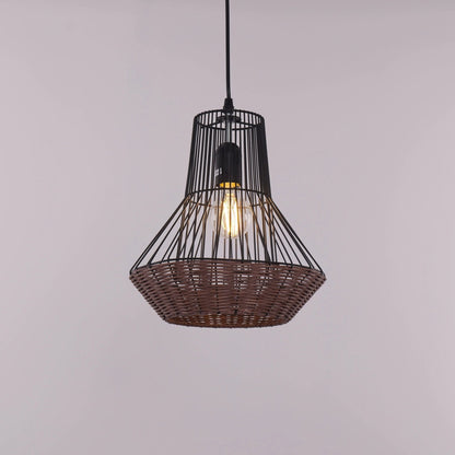 Lightsin Geometric Rattan and Iron Pendant Light for Dining, Kitchen, and Living Rooms - House Comfort