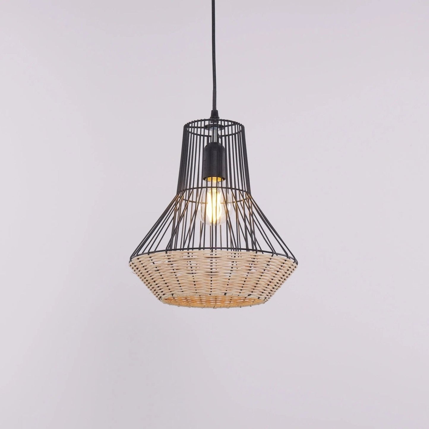 Lightsin Geometric Rattan and Iron Pendant Light for Dining, Kitchen, and Living Rooms - House Comfort