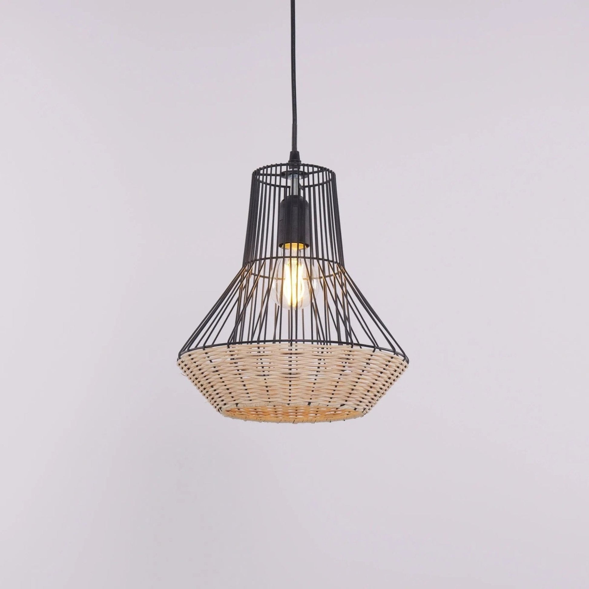 Lightsin Geometric Rattan and Iron Pendant Light for Dining, Kitchen, and Living Rooms - House Comfort