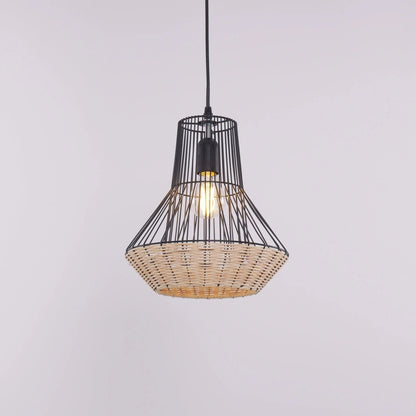 Lightsin Geometric Rattan and Iron Pendant Light for Dining, Kitchen, and Living Rooms - House Comfort