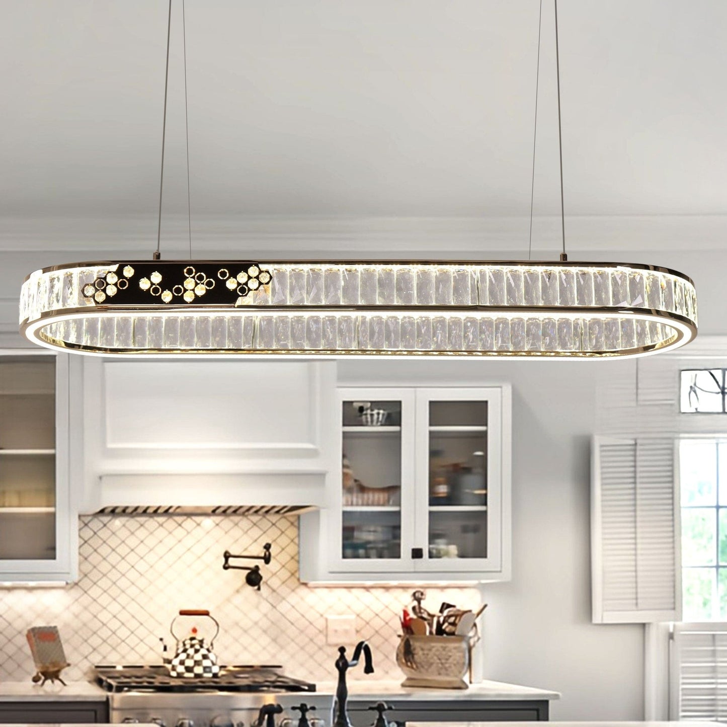 Lightsin Gold Crystal Ring LED Pendant Light Modern Chandelier Ceiling Lighting - House Comfort
