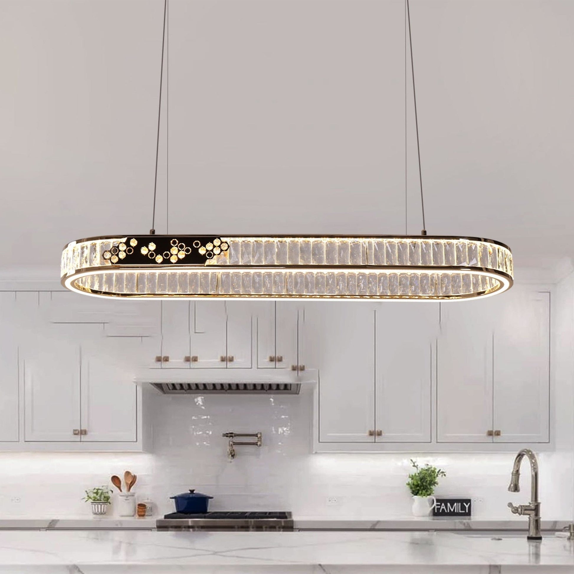 Lightsin Gold Crystal Ring LED Pendant Light Modern Chandelier Ceiling Lighting - House Comfort