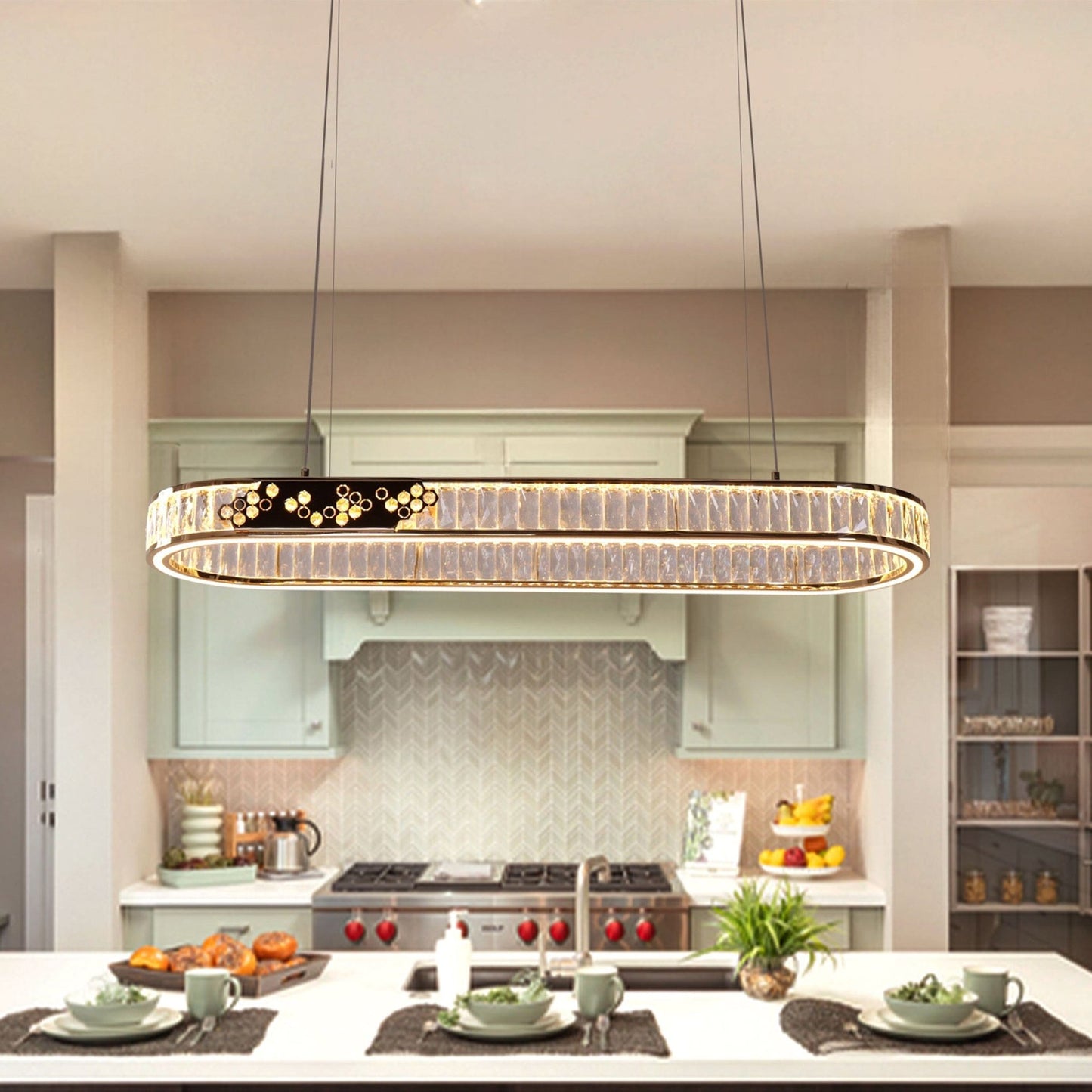 Lightsin Gold Crystal Ring LED Pendant Light Modern Chandelier Ceiling Lighting - House Comfort