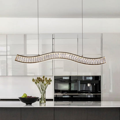 Lightsin Gold Crystal Wave LED Pendant Light Modern Chandelier for Contemporary Interiors - House Comfort