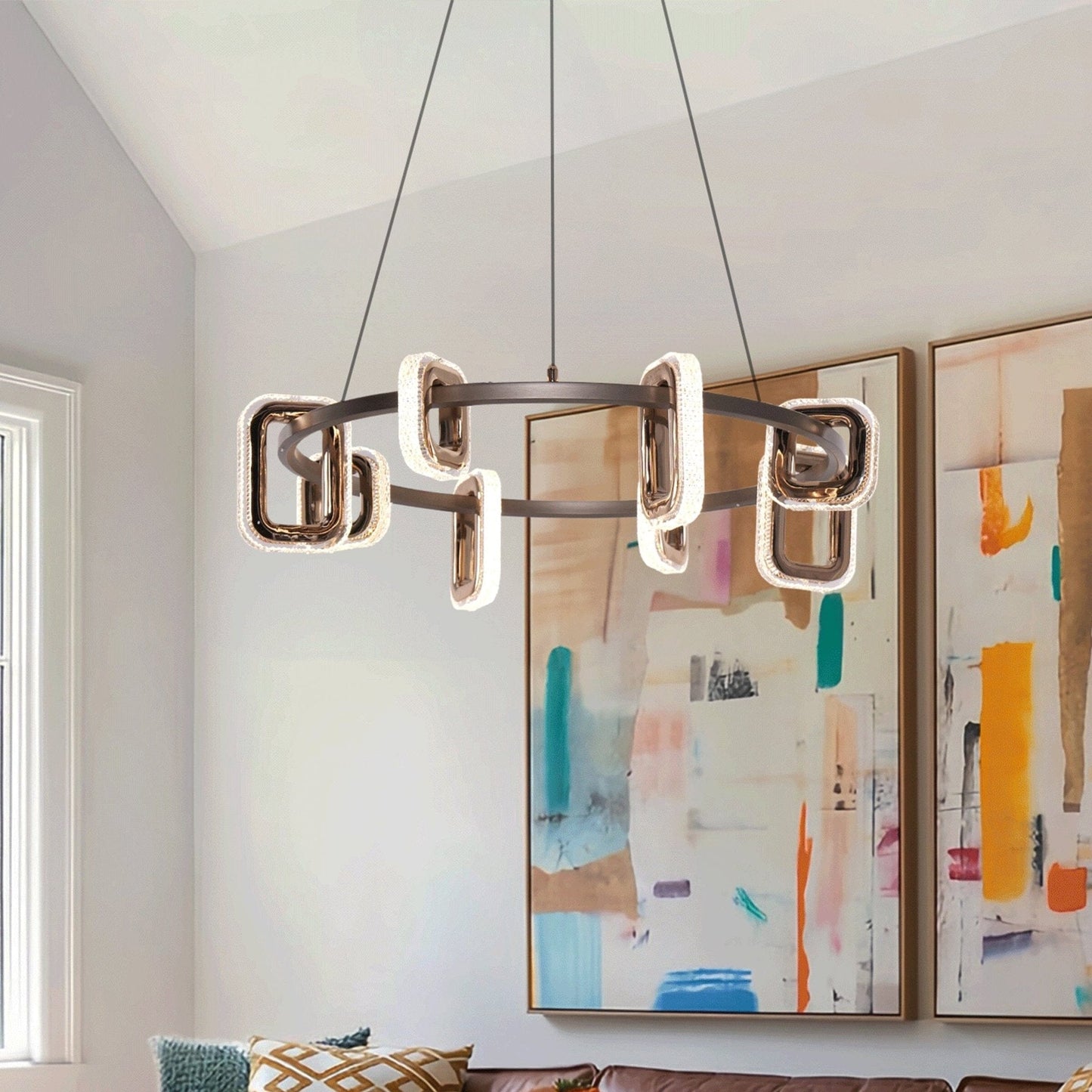 Lightsin Gold Geometric LED Pendant Light with Acrylic Accents Modern Crystal Chandelier - House Comfort