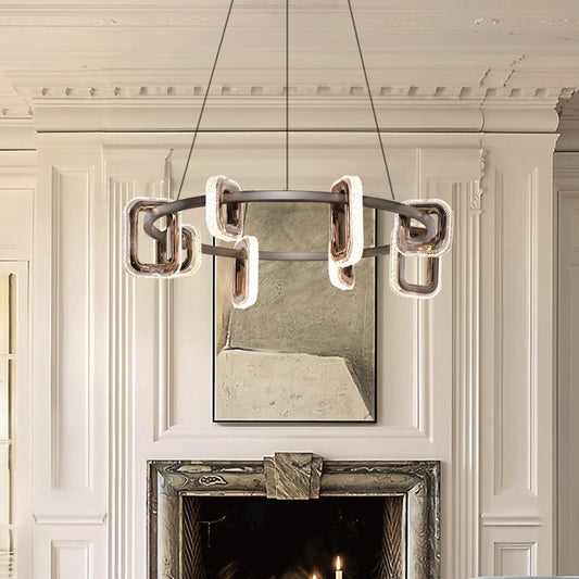 Lightsin Gold Geometric LED Pendant Light with Acrylic Accents Modern Crystal Chandelier - House Comfort