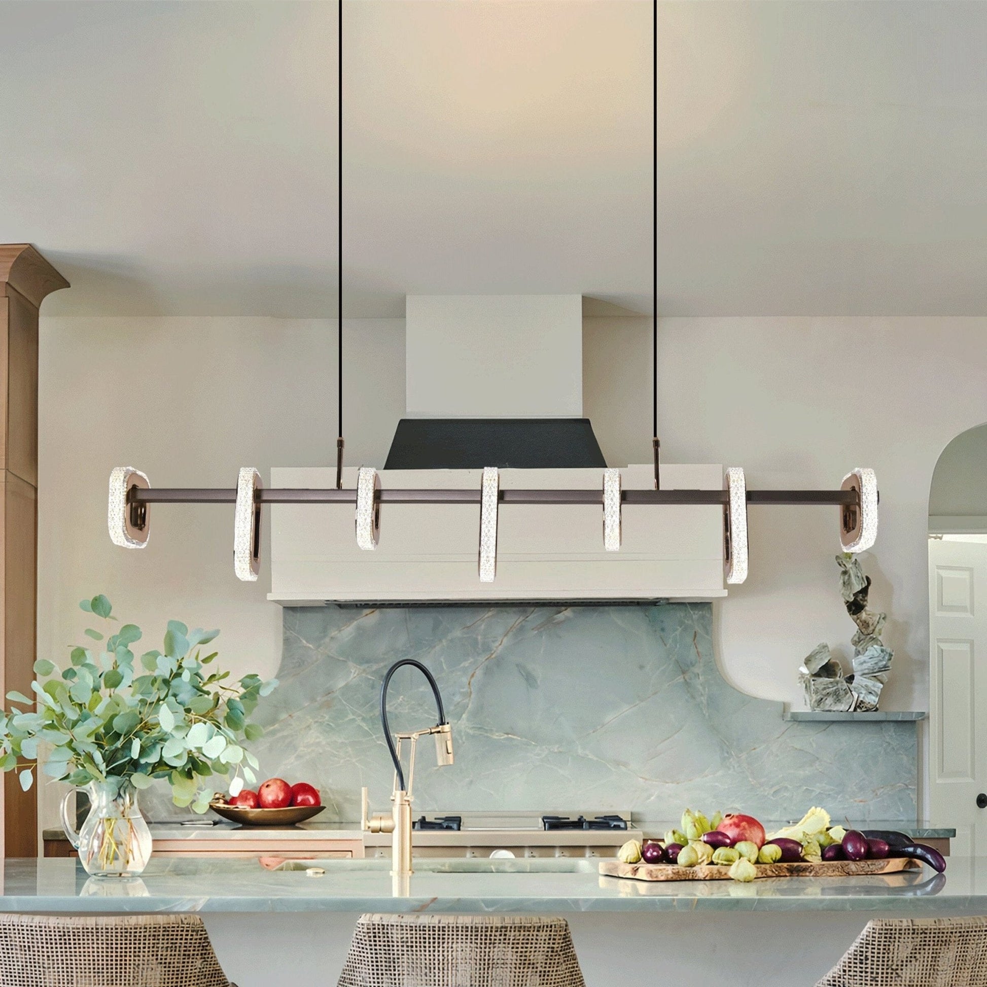 Lightsin Gold Linear LED Pendant Light with Acrylic Shades Metal Ceiling Lighting - House Comfort